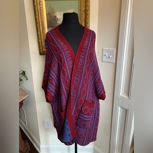 Aztec Burgundy and Blue Open Front Sweater